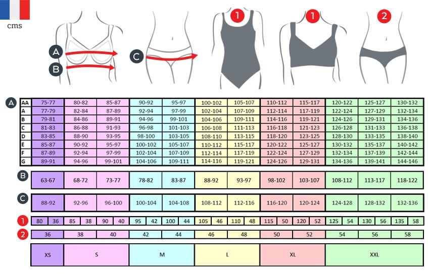 Guide des tailles Lara Satin Soutien-gorge Paddé sans armatures Amoena 44212 44214