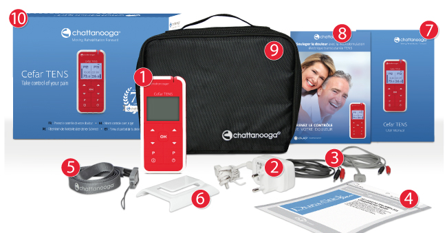 présentation des différents éléments contenus dans le kit cefar tens